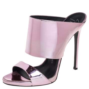 Pre Owned Giuseppe Zanotti Metallic Pink Leather Andrea Mules Size 40.5