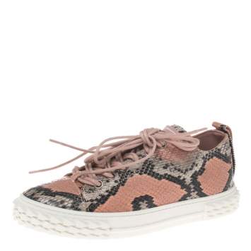 مملوكة مسبقًا Giuseppe Zanotti Beige Python-Embossed Leather Sneaker Size 40.5
