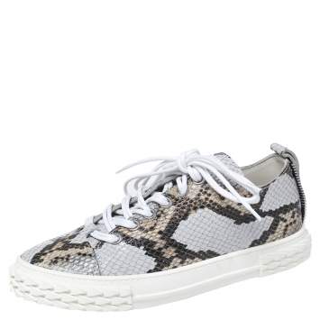مملوكة مسبقًا Giuseppe Zanotti Multicolor Python Embossed Leather Low Top Sneakers Size 40.5