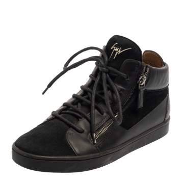 Pre Owned Giuseppe Zanotti Black Suede And Leather High Top Sneakers Size 38.5
