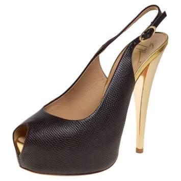 Pre Owned Giuseppe Zanotti Brown Leather Platform Peep Toe Slingback Sandals Size 36