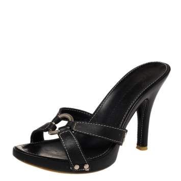 Pre Owned Giuseppe Zanotti Black Leather Strappy Slide Sandals Size 37