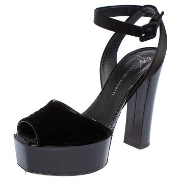 Pre Owned Giuseppe Zanotti Black Velvet and Satin Lavinia Platform Sandals Size 38