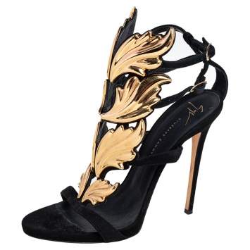 Pre Owned Giuseppe Zanotti Black Suede Coline Wings Sandals Size 40