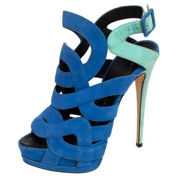 Pre Owned Giuseppe Zanotti Blue Suede Strappy Sandals Size 39