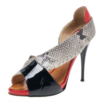 Pre Owned Giuseppe Zanotti Multicolor Python Embossed And Patent Leather D'orsay Peep Toe Pumps Size 38