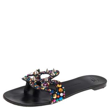 مملوكة مسبقًا Giuseppe Zanotti Black Suede Crystal Embellished Flats Size 38 