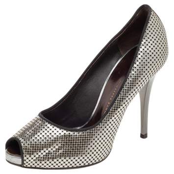 Pre Owned Giuseppe Zanotti Silver Leather Pumps Size 36.5