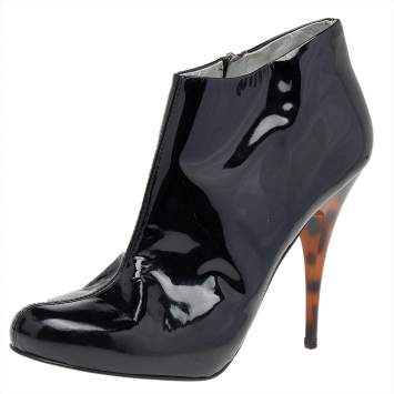 Pre Owned Giuseppe Zanotti Black Patent Leather Ankle Booties Size 38.5