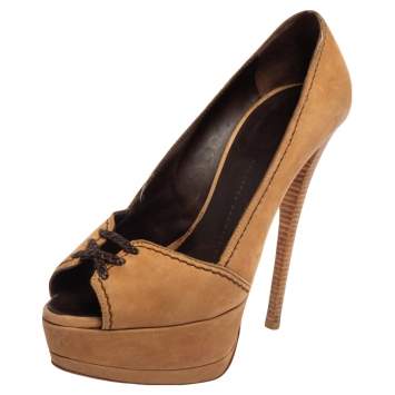 Pre Owned Giuseppe Zanotti Tan Nubuck Leather Platform  Pumps Size 36