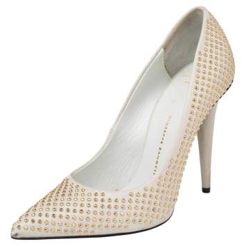Pre Owned Giuseppe Zanotti Grey Leather Stud Embellished Pointed Toe Pumps Size 36.5