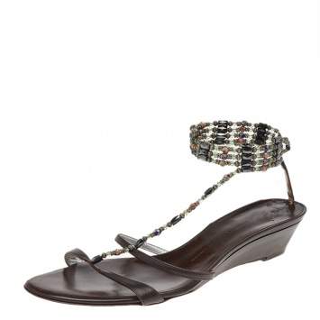 Pre Owned Giuseppe Zanotti Brown Leather Embellished Sandals Size 41
