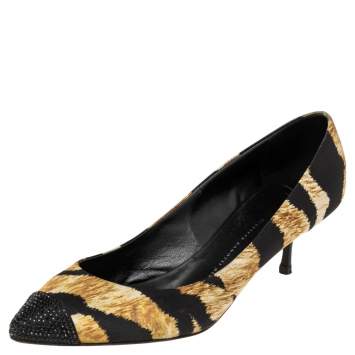 Pre Owned Giuseppe Zanotti Black/Gold  Fabric  Muffa Crystal Embellished Cap Toe Pumps Size 41