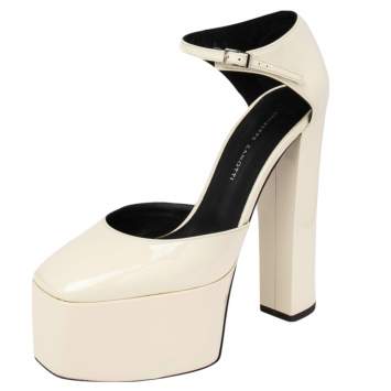 Pre Owned Giuseppe Zanotti Cream Patent Leather Bebe Platform Ankle Strap Sandals  Size 37