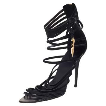 Pre Owned Giuseppe Zanotti Black Nubuck And Lizard Embossed Leather Strappy “Mortisia” Sandals Size 40