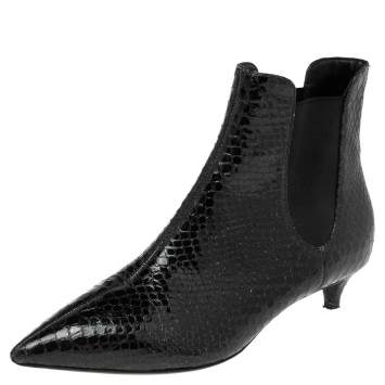 Pre Owned Giuseppe Zanotti Black Python Embossed Patent Leather Ankle Boots Size 37.5