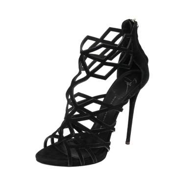 Pre Owned Giuseppe Zanotti Black Suede Cutout Accet Sandals Size 41