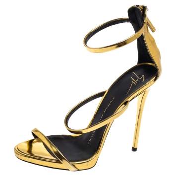 Pre Owned Giuseppe Zanotti Gold Foil Leather Harmony  Sandals Size 37