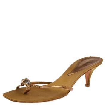 Pre Owned Giuseppe Zanotti Gold Leather Slide Sandals Size 41