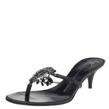 Pre Owned Giuseppe Zanotti Black Satin Embellished Sandals Size 39