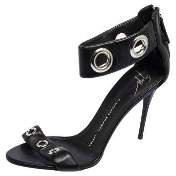 Pre Owned Giuseppe Zanotti Black Leather Ankle Strap Sandals Size 38