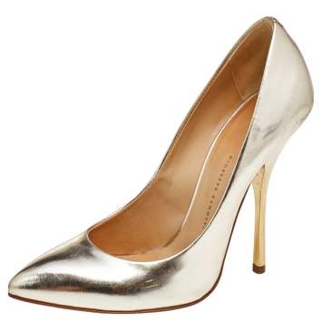 Pre Owned Giuseppe Zanotti Metallic Gold Leather Pointed Toe Pumps Size 37.5