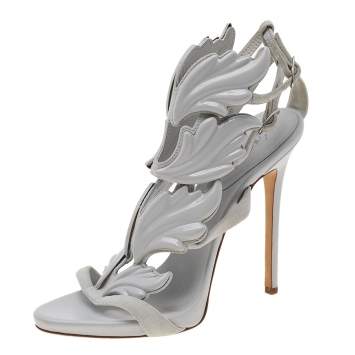 Pre Owned Giuseppe Zanotti Grey Suede and Metal Cruel Summer Sandals Size 38