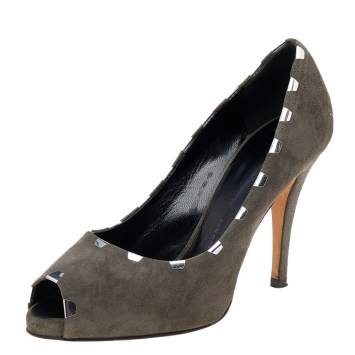 Pre Owned Giuseppe Zanotti Grey Suede Peep Toe Pumps Size 37.5