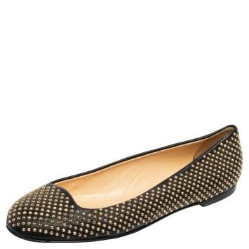 Pre Owned Giuseppe Zanotti Black Leather Studded Ballet Flats Size 38