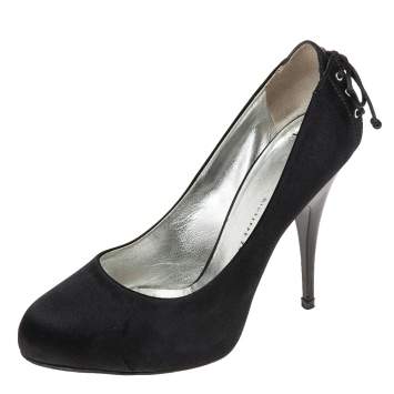 Pre Owned Giuseppe Zanotti Black Satin Round Toe Pumps Size 37.5