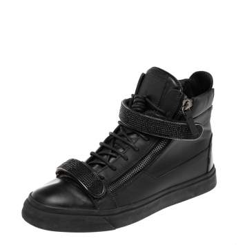 Pre Owned Giuseppe Zanotti Black  Leather Coby High Top Sneakers Size 43.5