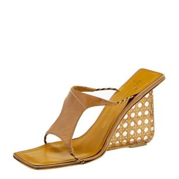 Pre Owned Giuseppe Zanotti Beige Leather Wedge Slide Sandals Size 38