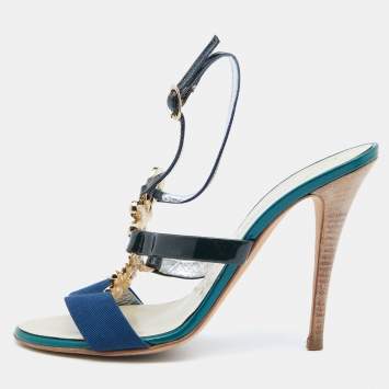 Pre Owned Giuseppe Zanotti Multicolor Patent Leather Crystal Embellished Slingback Sandals Size 37.5