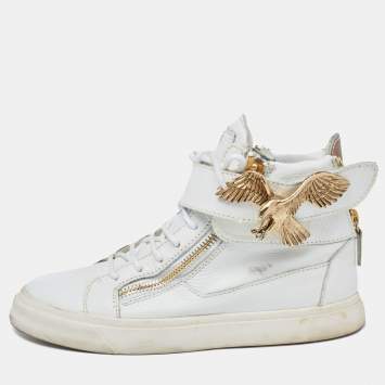 Pre Owned Giuseppe Zanotti White Leather Embellished High Top Sneakers Size 38.5