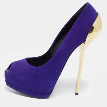 Pre Owned Giuseppe Zanotti Purple Suede Sharon Peep Toe Platform Pumps Size 40