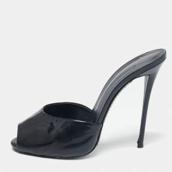 Pre Owned Giuseppe Zanotti Black Patent Leather Peep Toe Mules Size 37.5