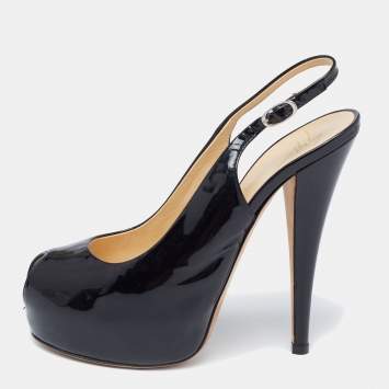 Pre Owned Giuseppe Zanotti Black Patent Leather Peep Toe Slingback Platform Pumps Size 38