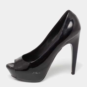 Pre Owned Giuseppe Zanotti Black Patent Leather Platform Peep Toe Pumps Size 37