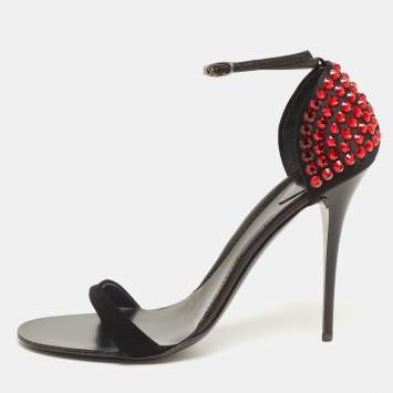Pre Owned Giuseppe Zanotti Black Suede Embellished Ankle Strap Sandals Size 41