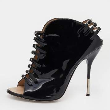 Pre Owned Giuseppe Zanotti Black Patent Leather Booties Size 39.5