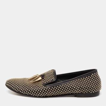 Pre Owned Giuseppe Zanotti Black Leather Studded Horn Detail Loafers Size 38