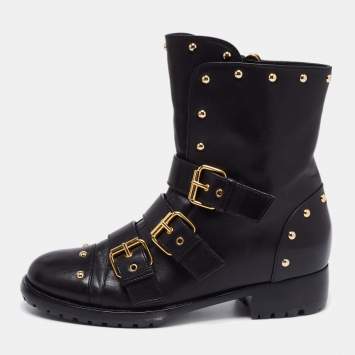 Pre Owned Giuseppe Zanotti Black Leather Buckle Ankle Boots Size 37