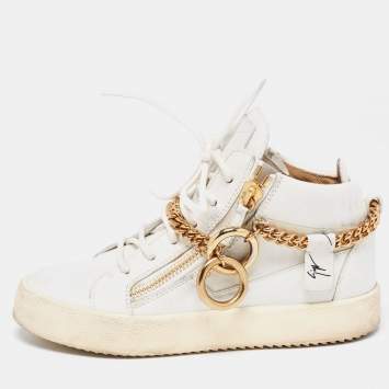 Pre Owned Giuseppe Zanotti White Leather Chain High Top Sneakers Size 37 