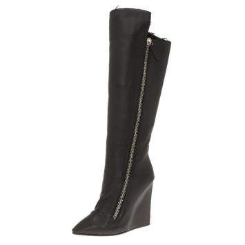 Pre Owned Giuseppe Zanotti Black Leather and Fur Lining Guaz Knee Boots Size 37