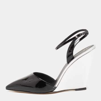 Pre Owned Giuseppe Zanotti Black/Silver Patent Leather Yvette Wedge Pointed Toe Pumps Size 40