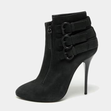 Pre Owned Giuseppe Zanotti Black Nubuck Buckle Ankle Boots Size 38.5