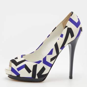 Pre Owned Giuseppe Zanotti Multicolor Printed Fabric Peep Toe Pumps Size 40