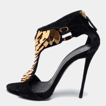 Pre Owned Giuseppe Zanotti Black Suede Coline Sequin Embellished Sandals Size 38