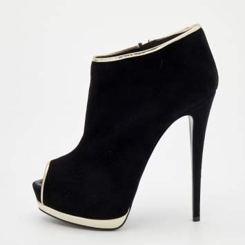 Pre Owned Giuseppe Zanott Black Suede And Leather Peep Toe Platform Ankle Booties Size 40