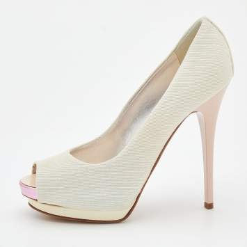 Pre Owned Giuseppe Zanotti White Canvas Peep Toe Pumps Size 40